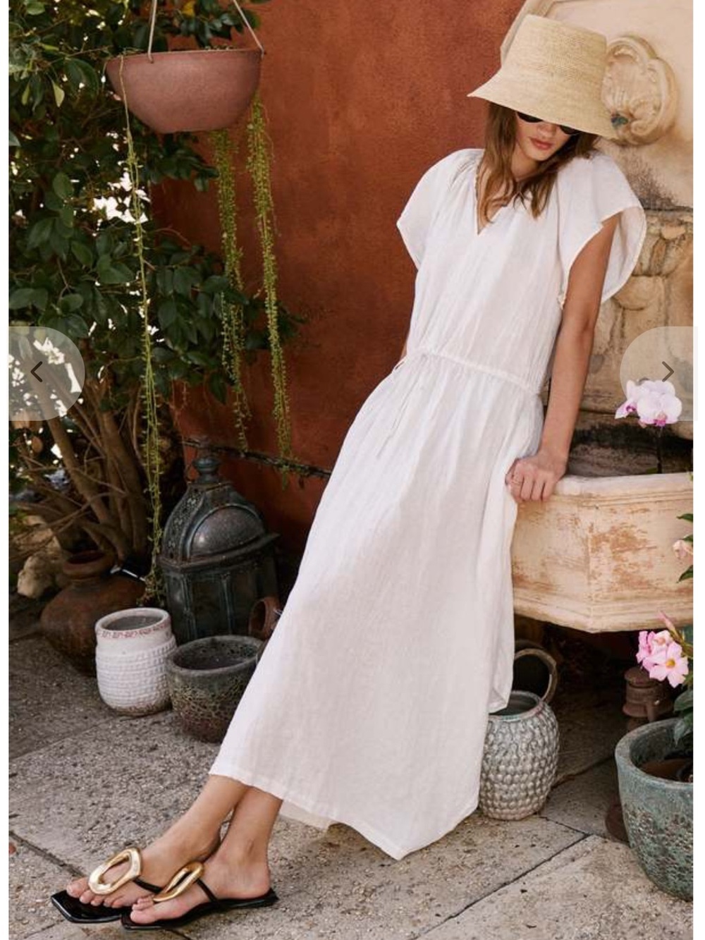 Anthropologie 100% Linen Velvet by Graham&Spencer White Linen Midi Dress S Boho